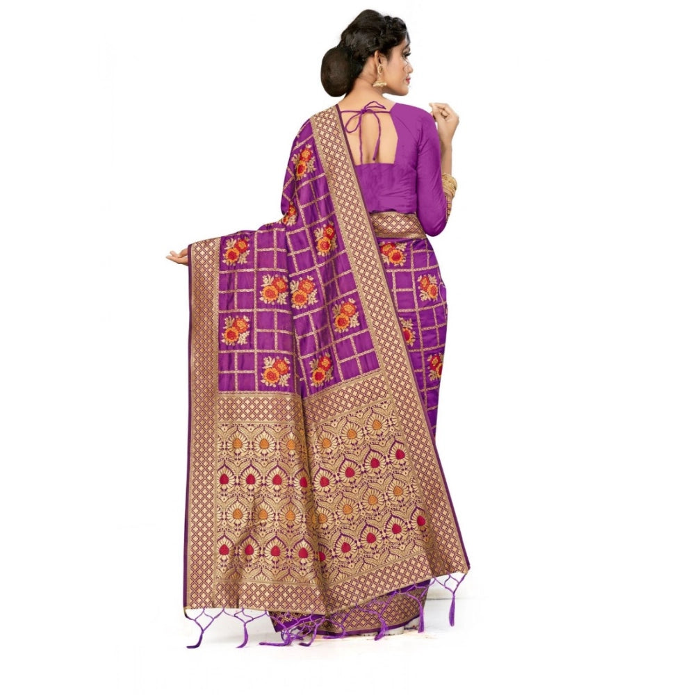 Women Banarasi Silk Saree (Purple, 5-6mtrs)