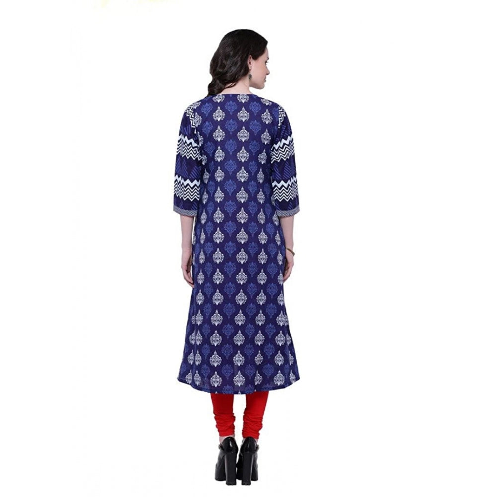 Women Cotton Printed Long Kurti (Blue, Red, Cotton)