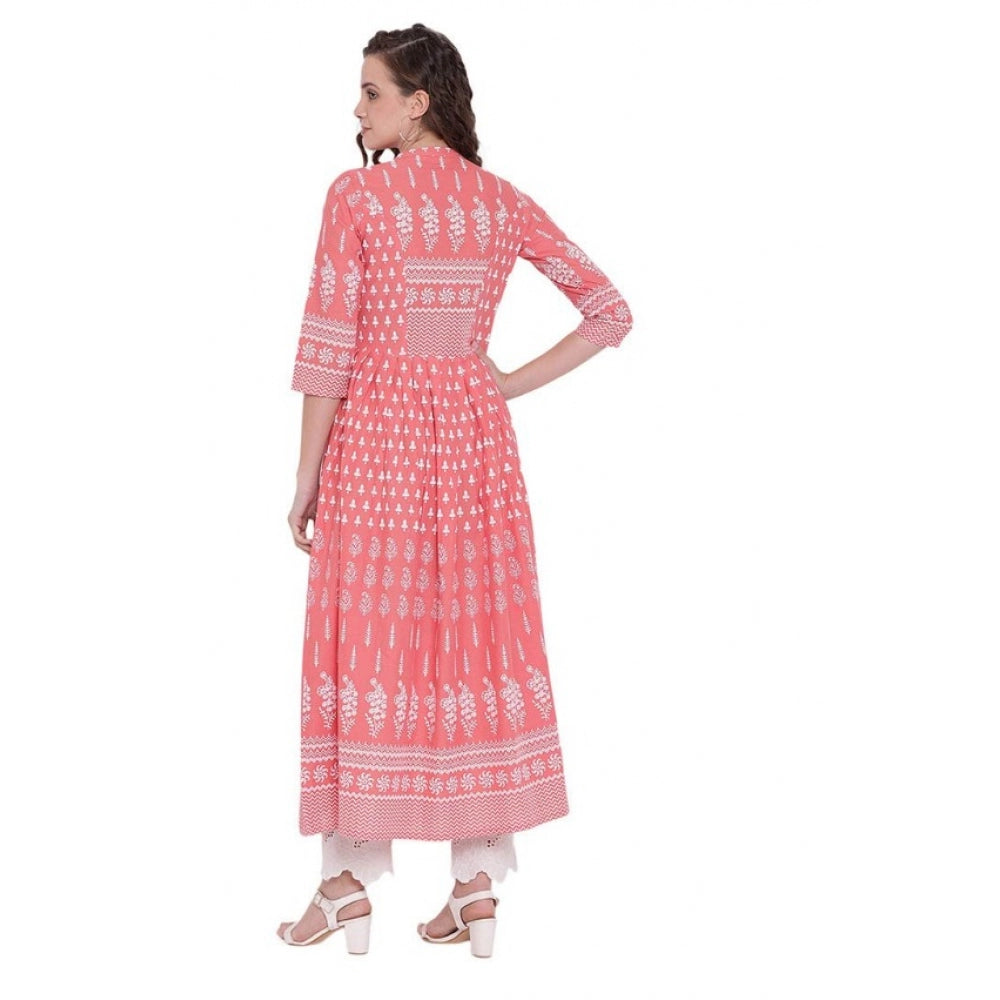 Women Cotton Printed Regular Kurti (Peach, Cotton)