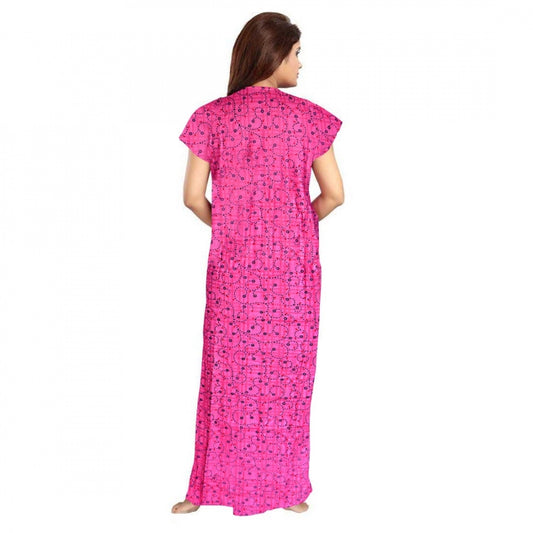 Women Cotton Printed Maxi Nighty (Pink)