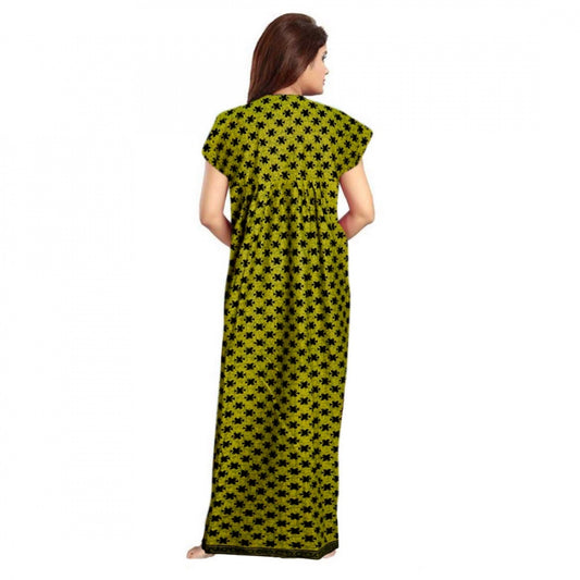 Women Cotton Printed Maxi Nighty (Green)