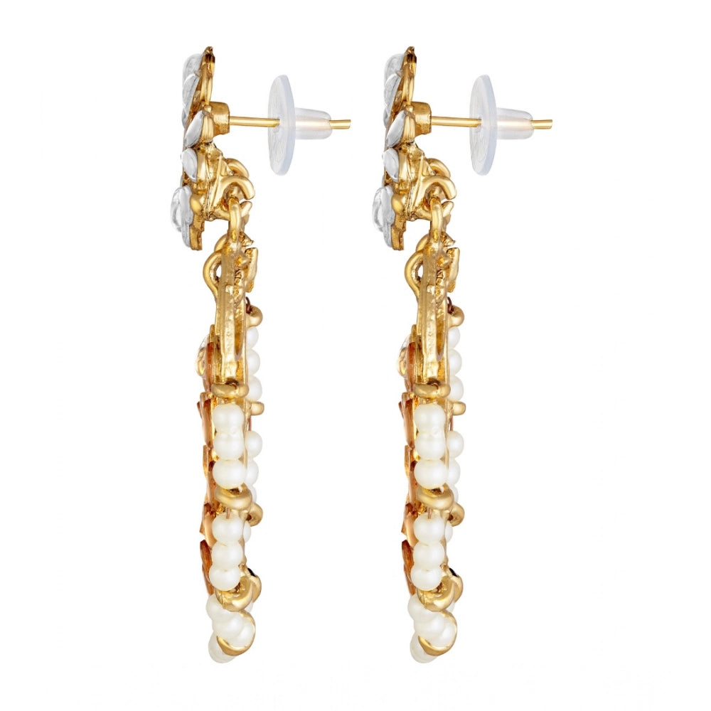 Women Rose Gold Plated Alloy Kundan Earrings & Mangtikka (White & Gold)