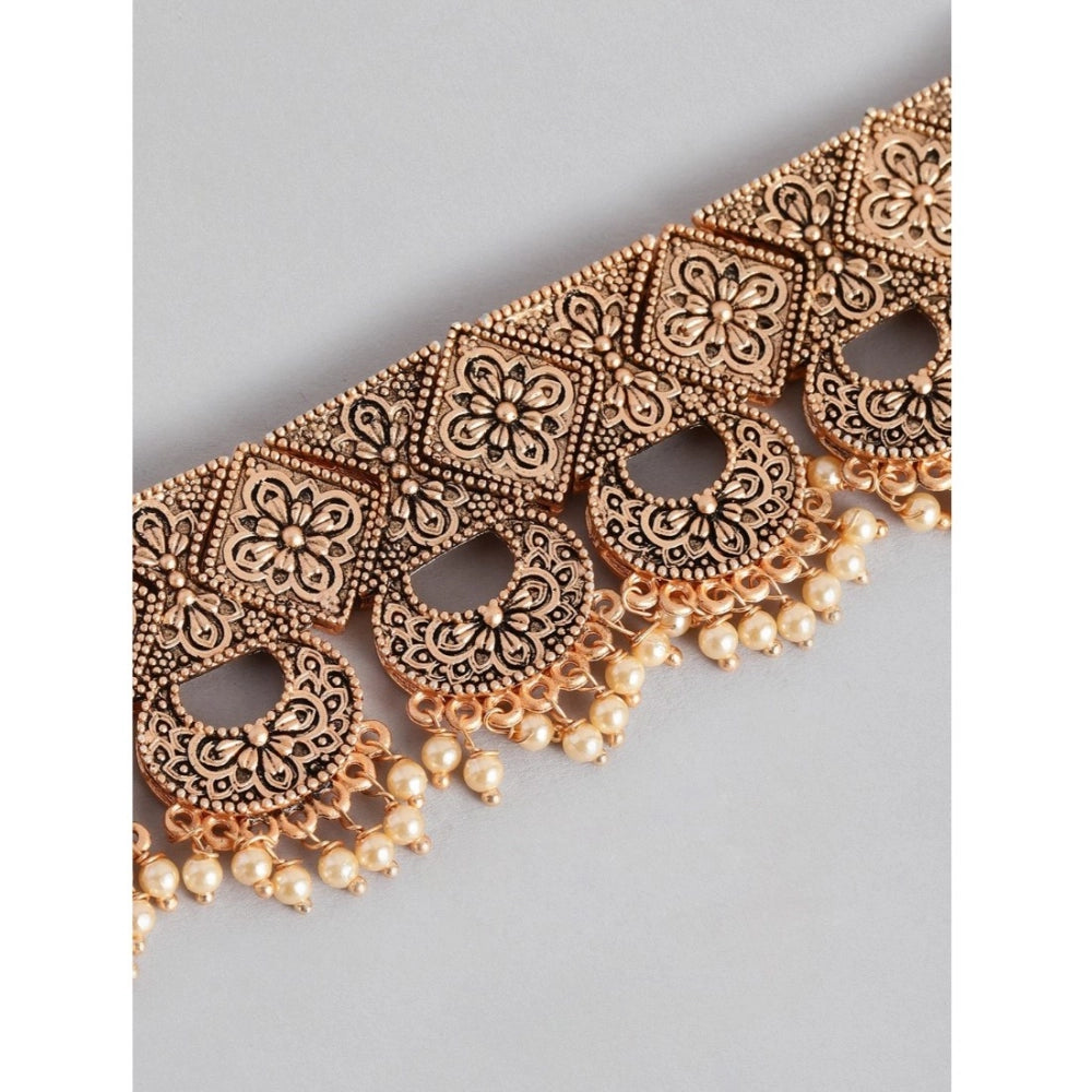 Women Rose Gold Plated Alloy Necklace & Earings Set (Gold)