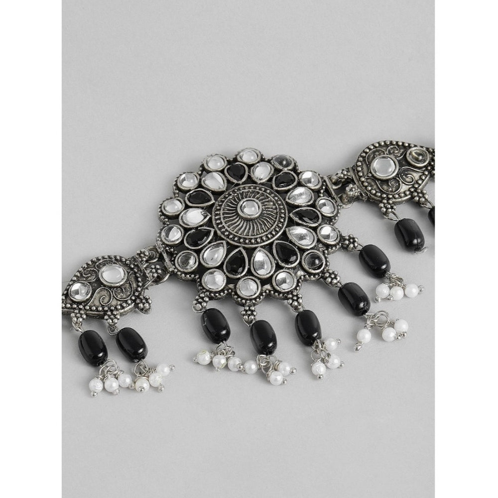 Women Rose Gold Plated Alloy Necklace & Earings Set (Black)