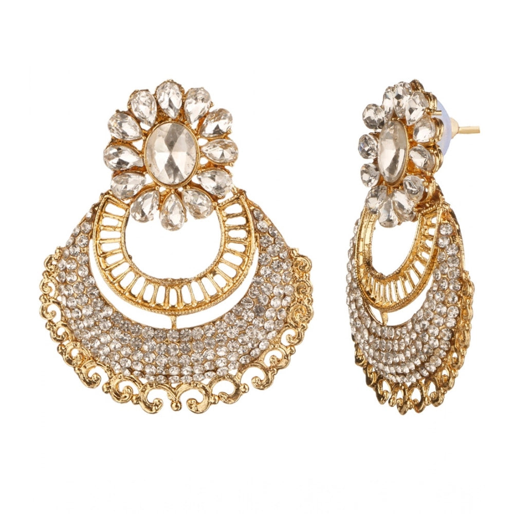 Women Rose Gold Plated Alloy Kundan Earrings & Mangtikka (White)