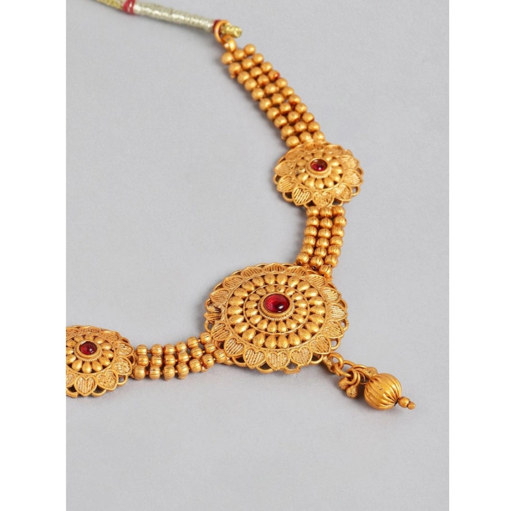 Women Rose Gold Plated Alloy Necklace & Earings Set (Gold)