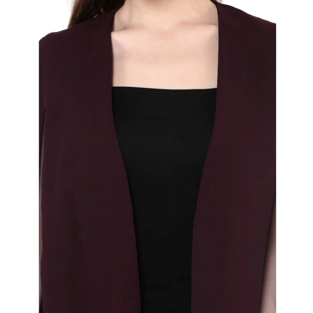 Women Polyester Solid Cape Sleeve Blazer (Wine)