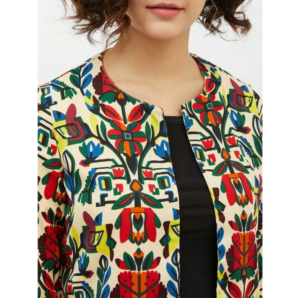 Women Polyester Floral 3-4th Sleeves Shrug (Multicolor)