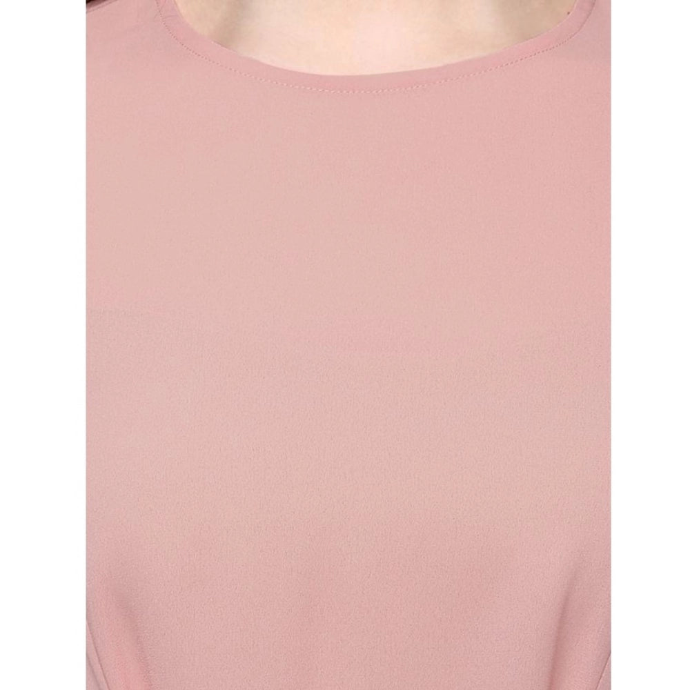 Women Polyester Solid Long Sleeves Regular Top (Pink)