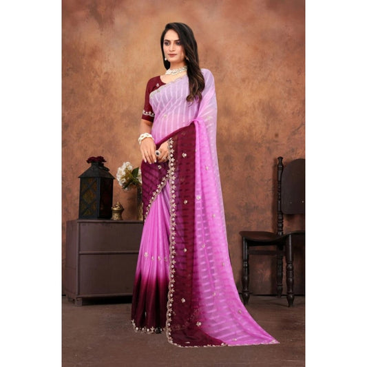 Women Chiffon Embroidred Saree With Unstitched Blouse 5.5Mtr (Pink)