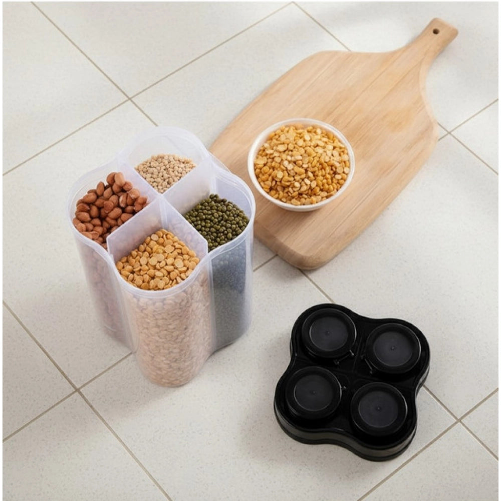 Plastic 2-Pcs Set, 4 Section Container Jar For Grocery (Multicolor)