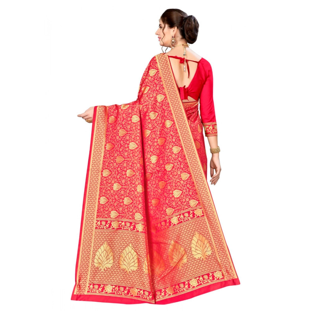 Women Banarasi silk Saree with Blouse (Red, 5-6mtr)