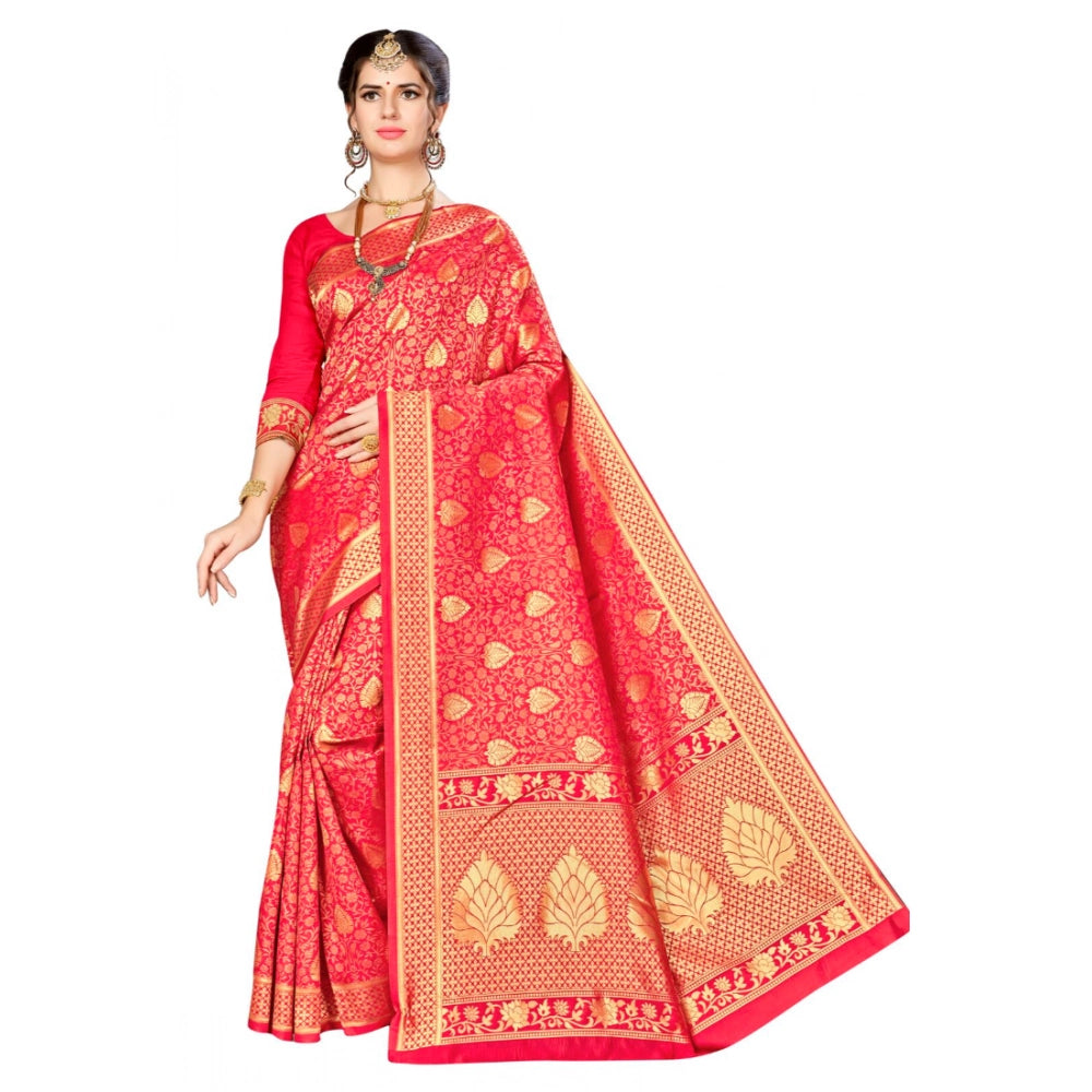 Women Banarasi silk Saree with Blouse (Red, 5-6mtr)