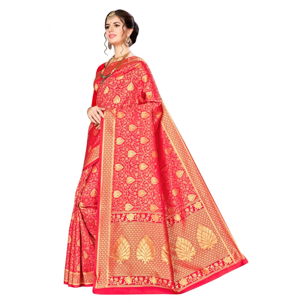 Women Banarasi silk Saree with Blouse (Red, 5-6mtr)