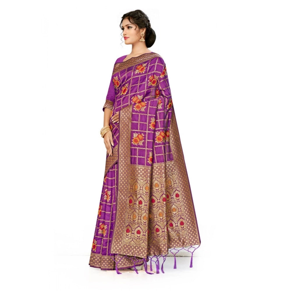 Women Banarasi Silk Saree (Purple, 5-6mtrs)