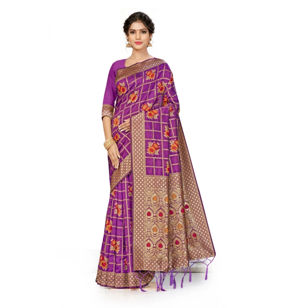 Women Banarasi Silk Saree (Purple, 5-6mtrs)