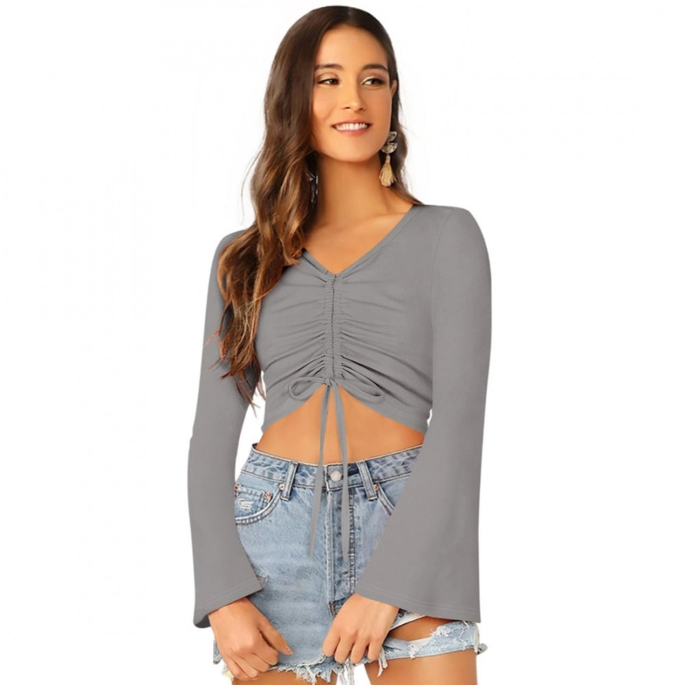 Women 95% Polyester 5% Spandex Western Wear Tops (Grey)