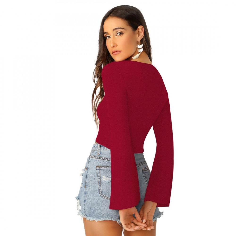 Women 95% Polyester 5% Spandex Western Wear Tops (Maroon)