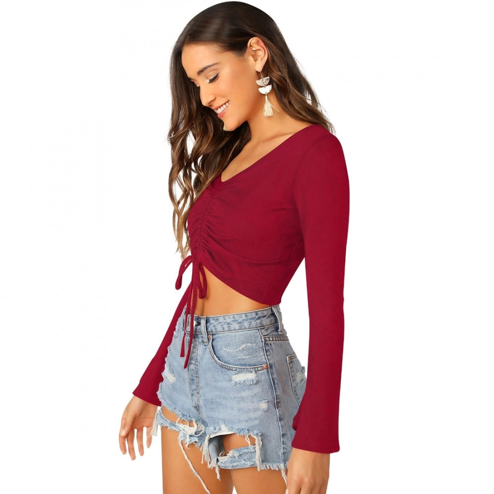 Women 95% Polyester 5% Spandex Western Wear Tops (Maroon)