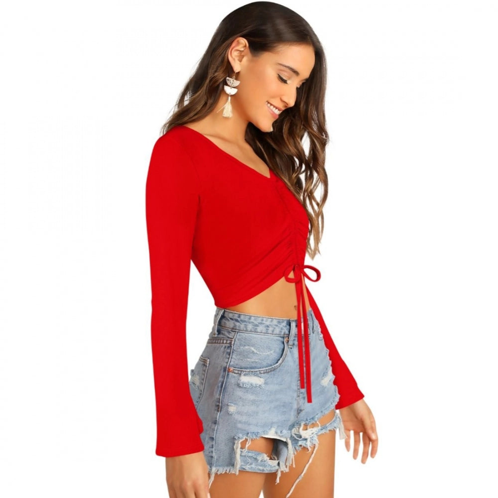 Women 95% Polyester 5% Spandex Western Wear Tops (Red)