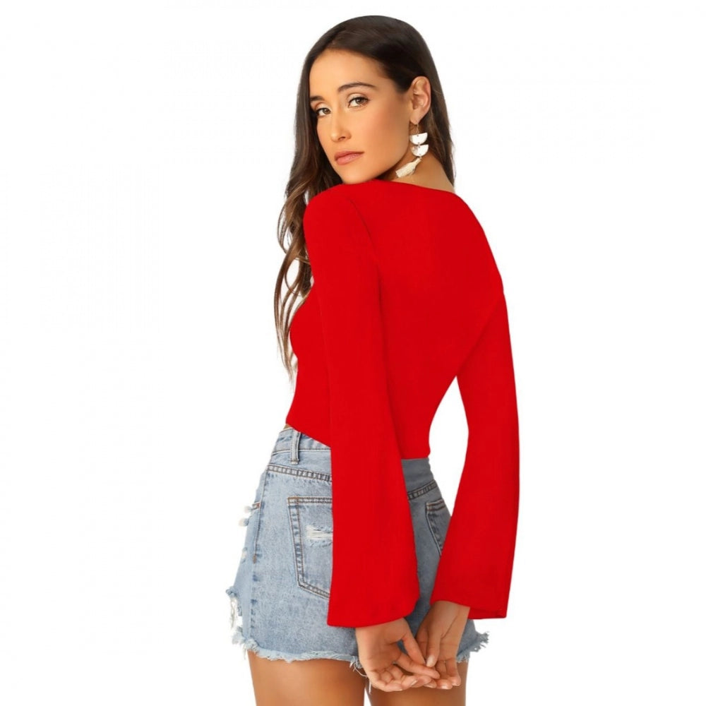 Women 95% Polyester 5% Spandex Western Wear Tops (Red)