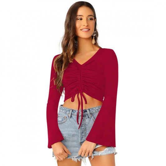 Women 95% Polyester 5% Spandex Western Wear Tops (Maroon)
