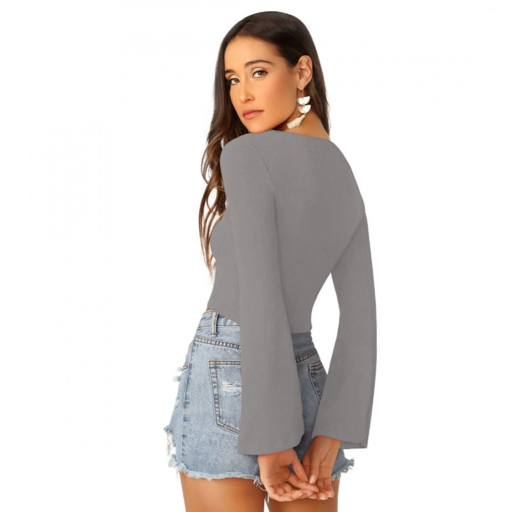 Women 95% Polyester 5% Spandex Western Wear Tops (Grey)