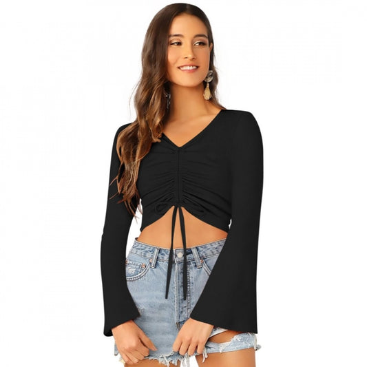 Women 95% Polyester 5% Spandex Western Wear Tops (Black)