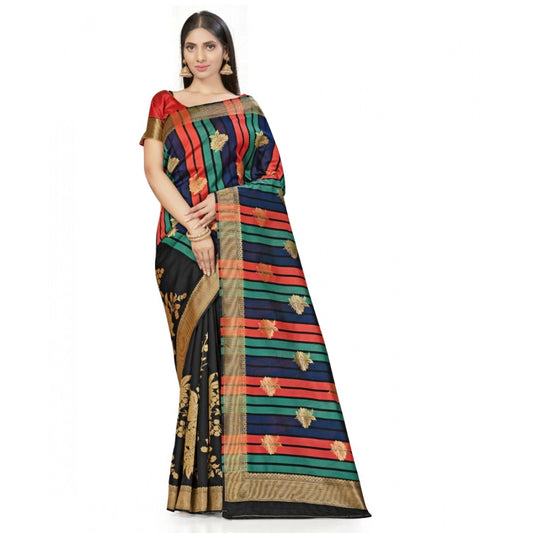 Women Banarasi Silk Saree With Blouse (Black, 5-6Mtrs)