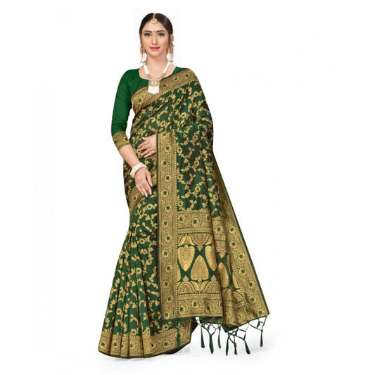 Women Banarasi Silk Saree With Blouse (Green, 5-6Mtrs)