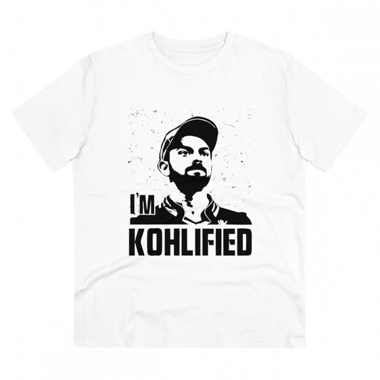 Men's PC Cotton Cricket Design Printed T Shirt (Color: White, Thread Count: 180GSM)