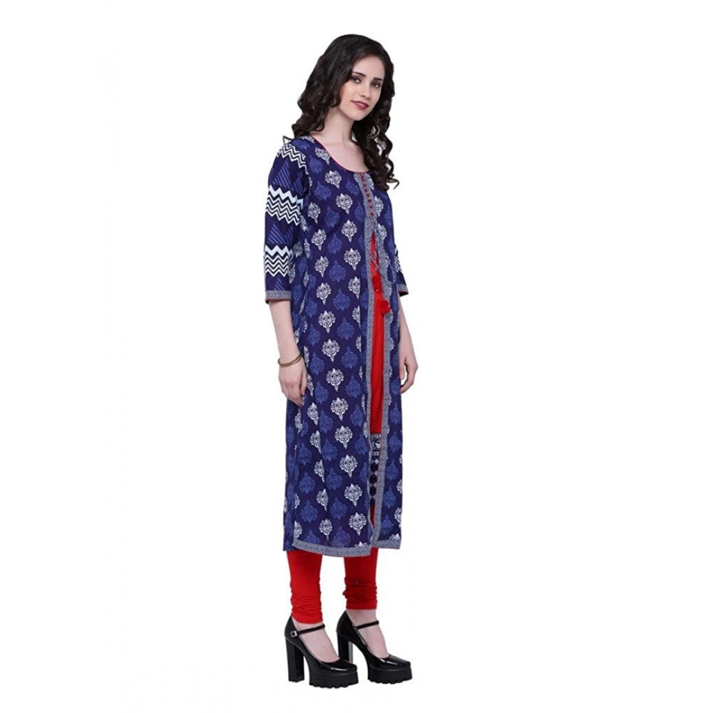 Women Cotton Printed Long Kurti (Blue, Red, Cotton)