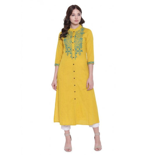 Women Khadi Embroidered Kurti (Yellow, Khadi)
