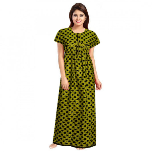 Women Cotton Printed Maxi Nighty (Green)