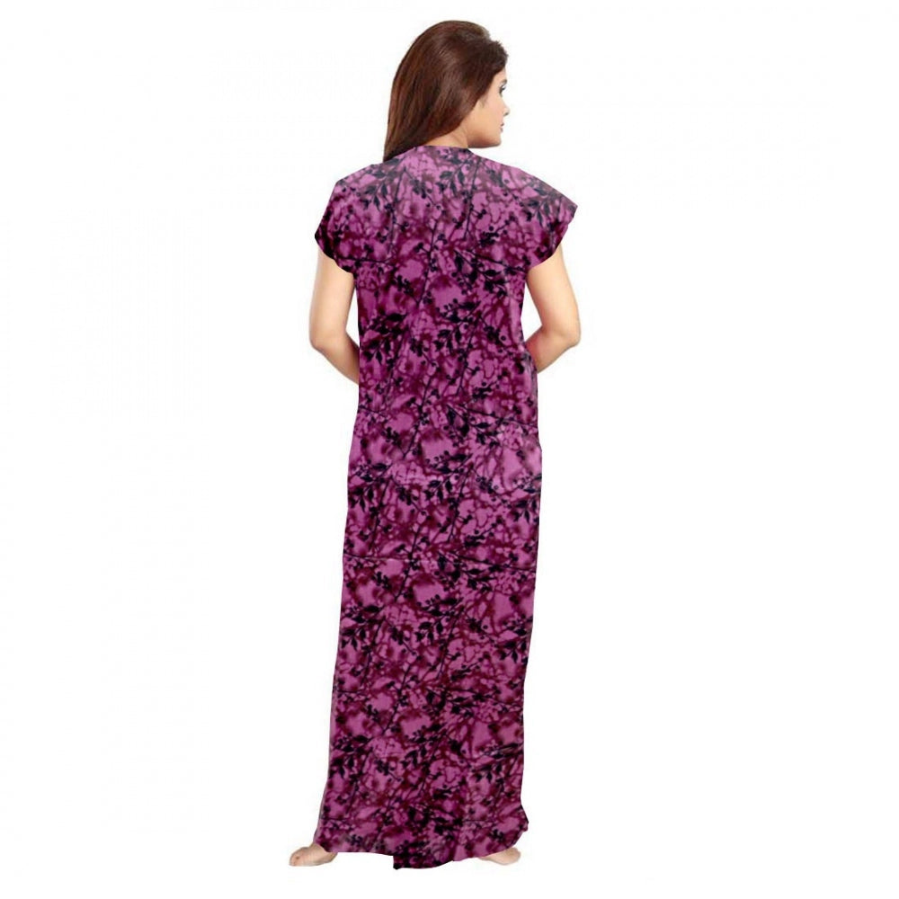 Women Cotton Printed Maxi Nighty (Wine)
