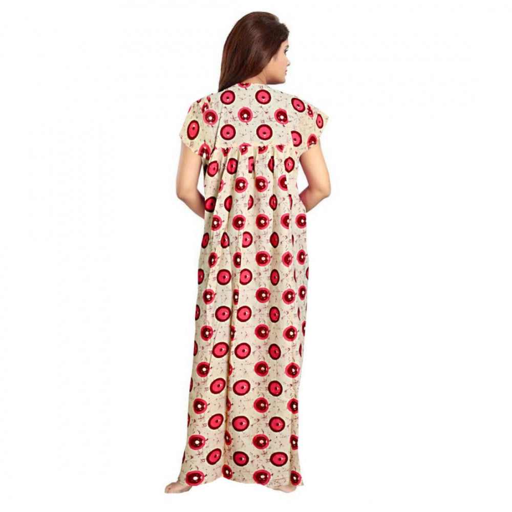 Women Cotton Printed Maxi Nighty (Red)