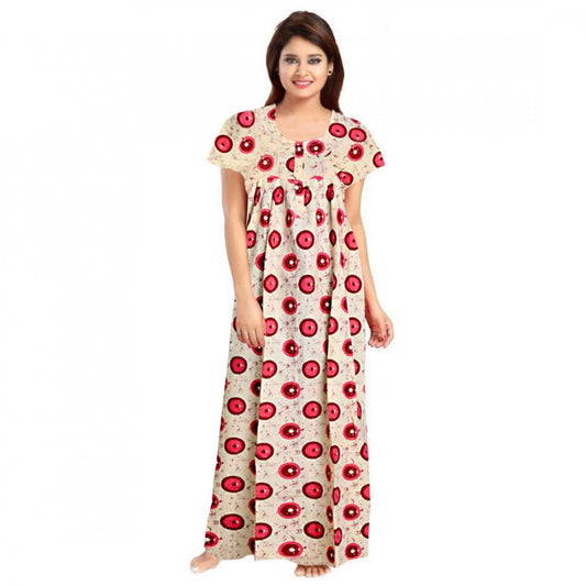 Women Cotton Printed Maxi Nighty (Red)