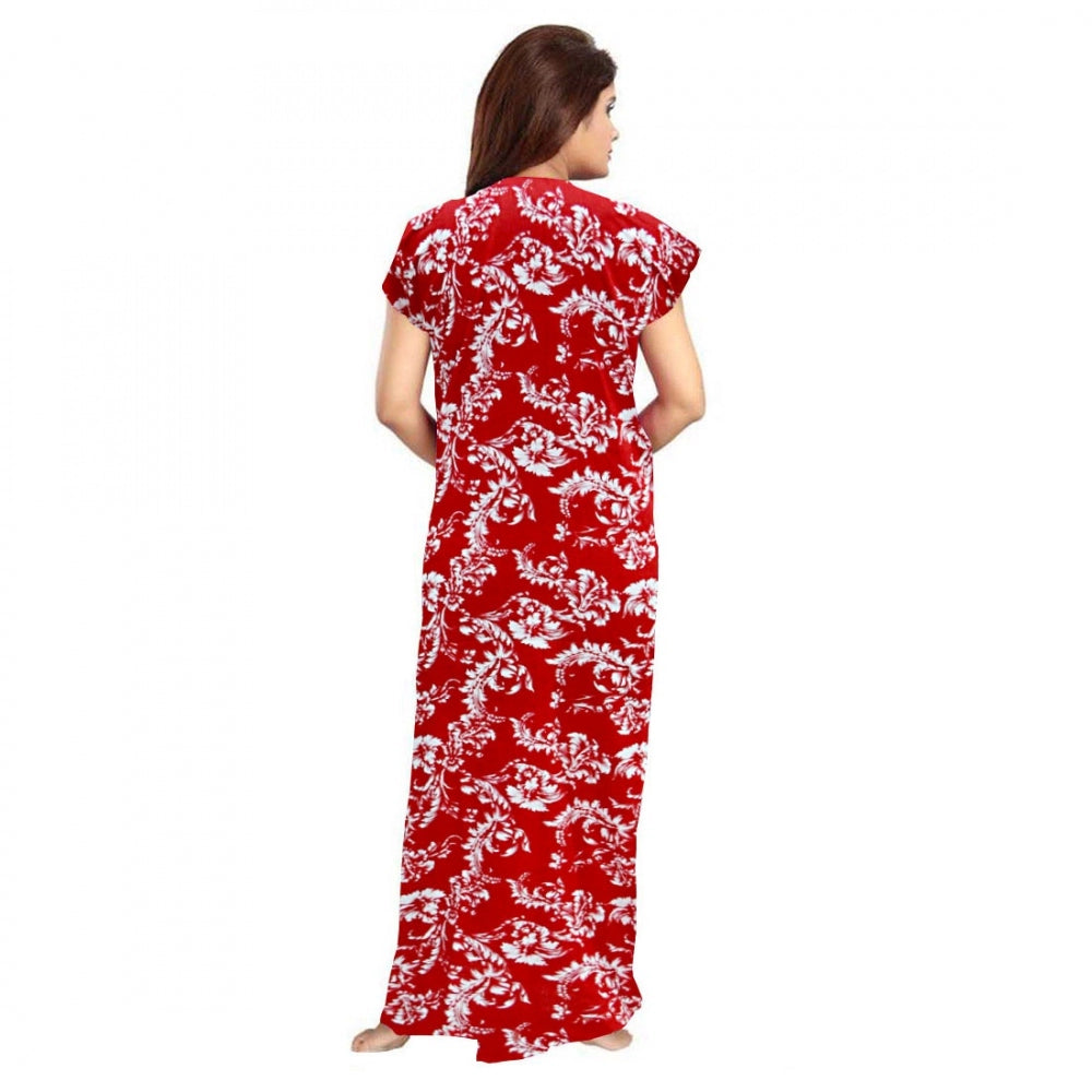 Women Cotton Printed Maxi Nighty (Red)