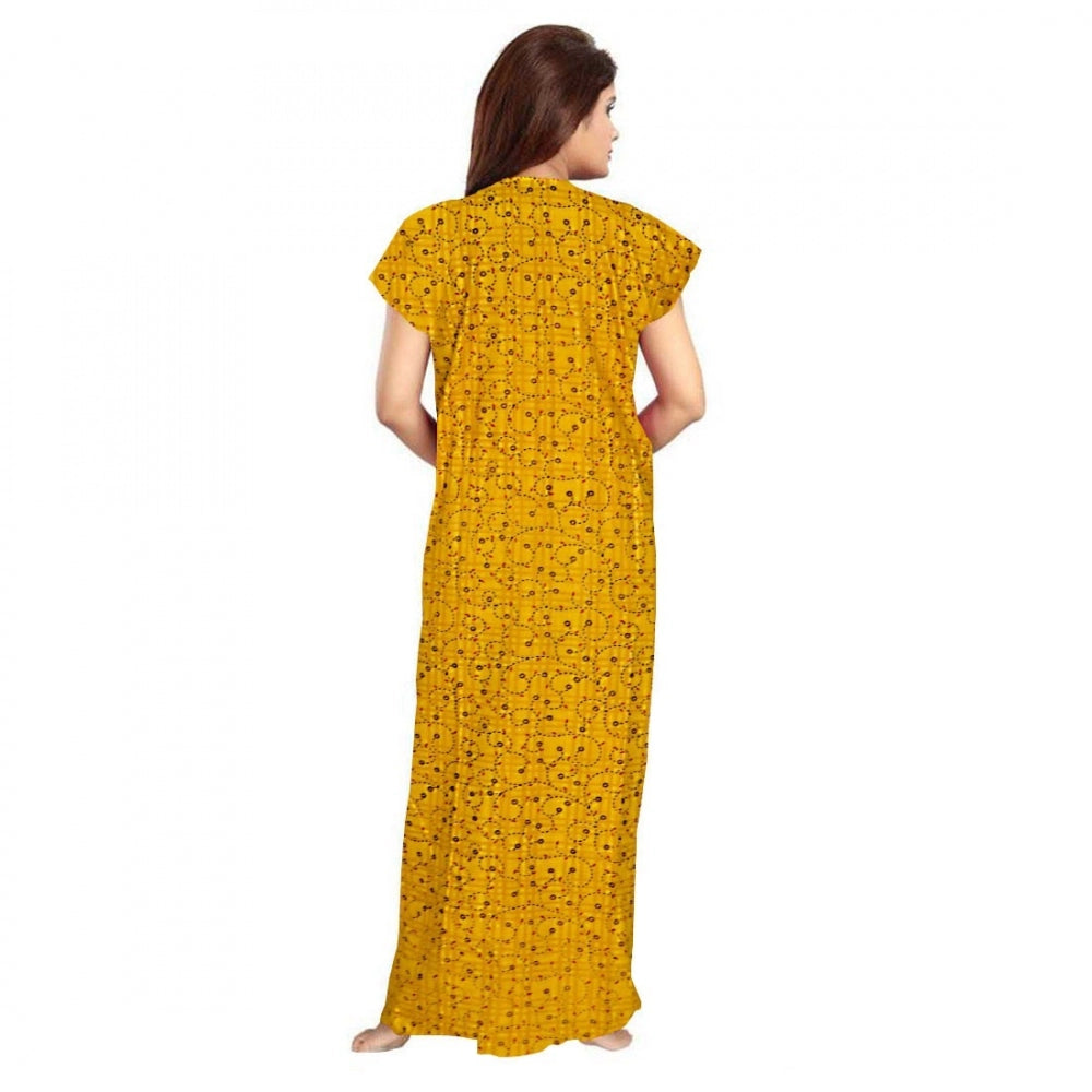 Women Cotton Printed Maxi Nighty (Yellow)