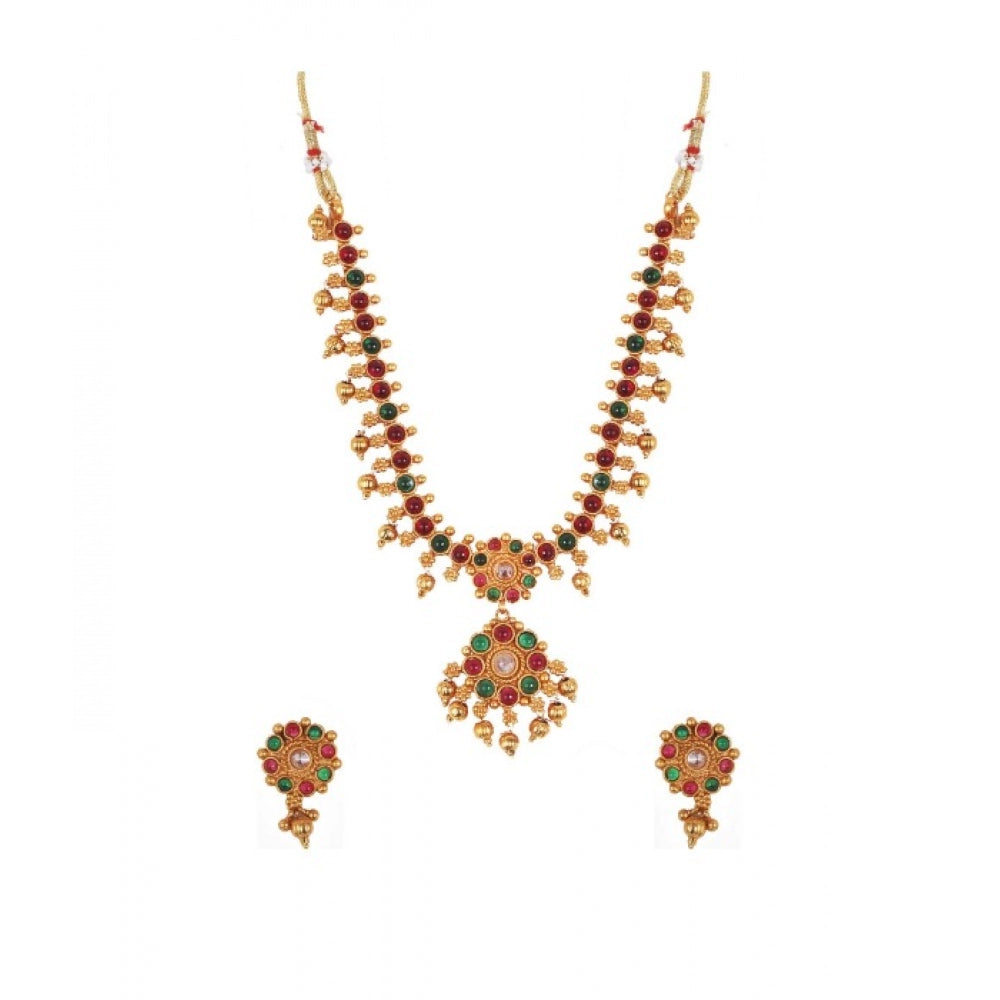 Women Elegent Brass Kempu Chain Jewellery Set (Multi Color, Free Size)