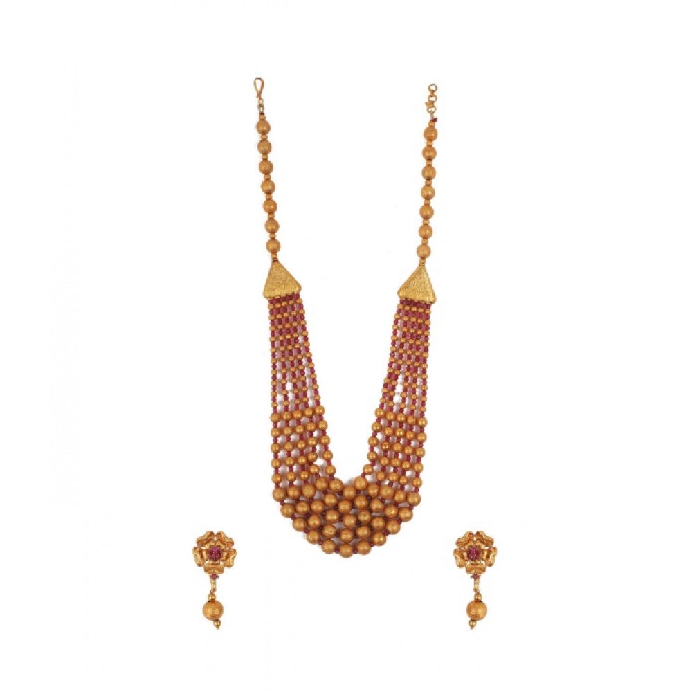 Women Ethnic Five Layer Brass Mala With Crystal For Women And Girls (Red, Free Size)