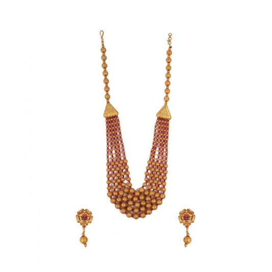 Women Ethnic Five Layer Brass Mala With Crystal For Women And Girls (Red, Free Size)