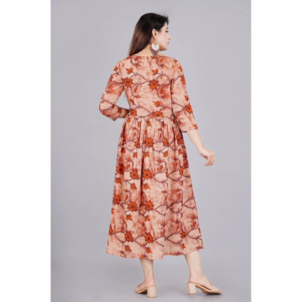 Women Casual 3/4 Sleeve Printed Viscose Maternity Feeding Kurti (Brown)