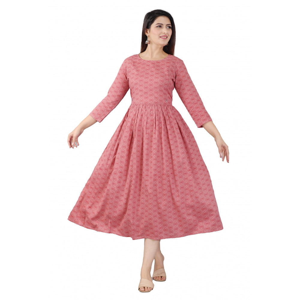 Women Casual 3/4 Sleeve Printed Viscose Maternity Feeding Kurti (Brown)