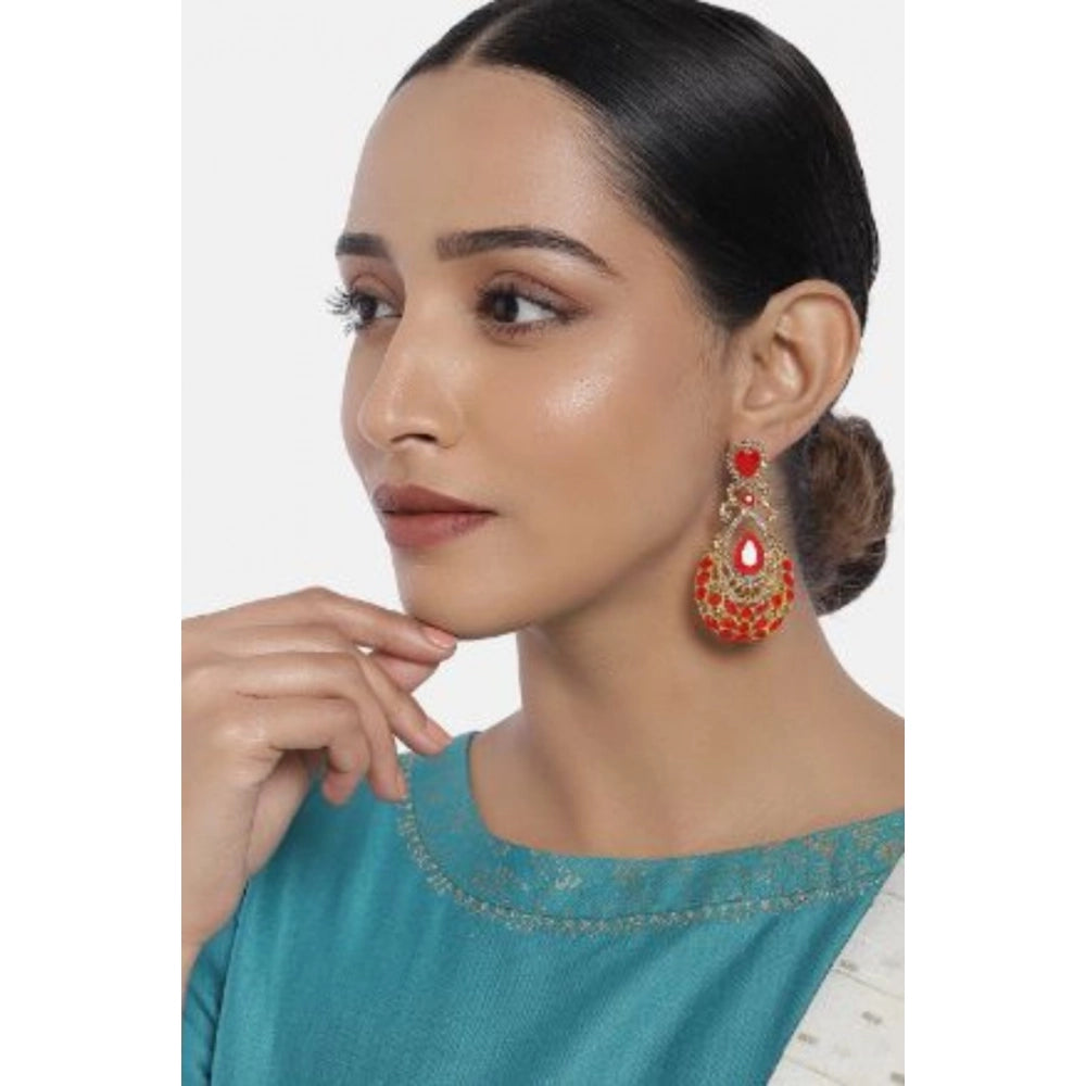 Women Rose Gold Plated Alloy Earrings (Gold &amp; Red)