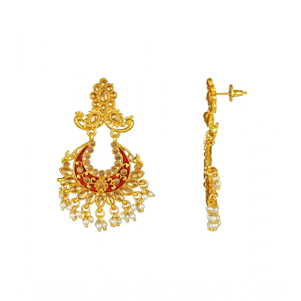 Women Rose Gold Plated Alloy Kundan Earrings &amp; Mangtikka (Maroon)