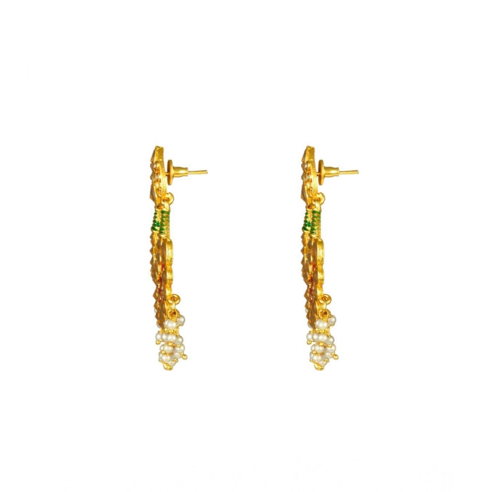Women Rose Gold Plated Alloy Kundan Earrings &amp; Mangtikka (Red &amp; Green)