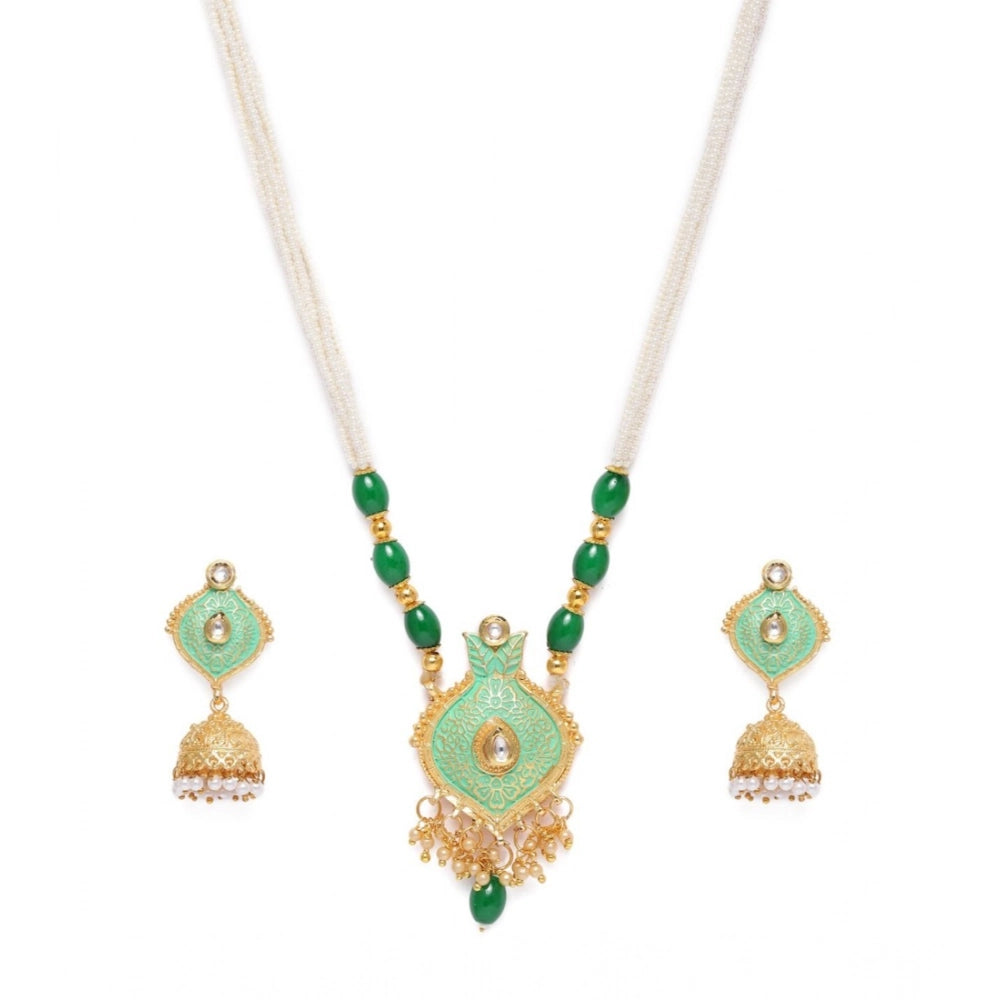 Women Rose Gold Plated Alloy Necklace &amp; Earings Set (Green)