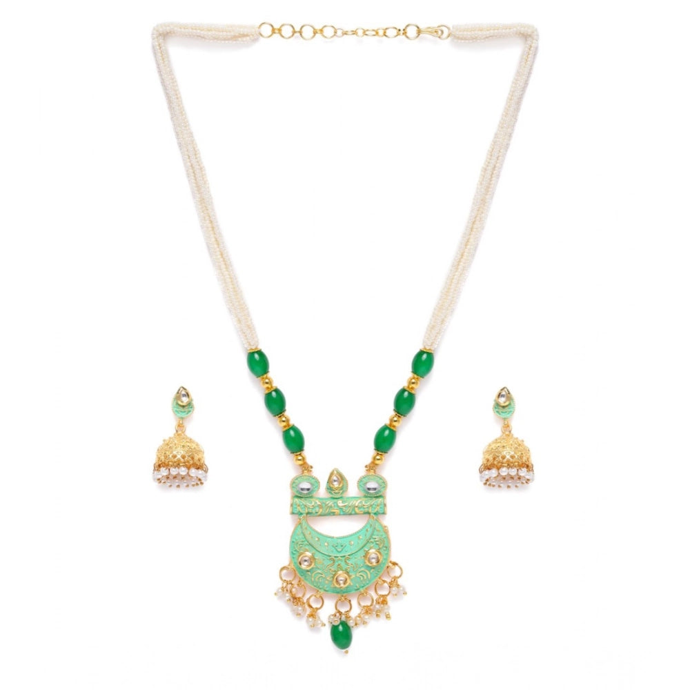 Women Rose Gold Plated Alloy Necklace &amp; Earings Set (Green)