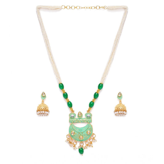Women Rose Gold Plated Alloy Necklace &amp; Earings Set (Green)